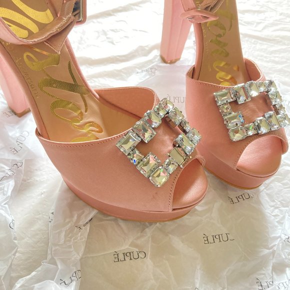 NEW Cuple women's size 38 EU gem embellished chunky heel sandals NWD missing gem - Picture 4 of 11